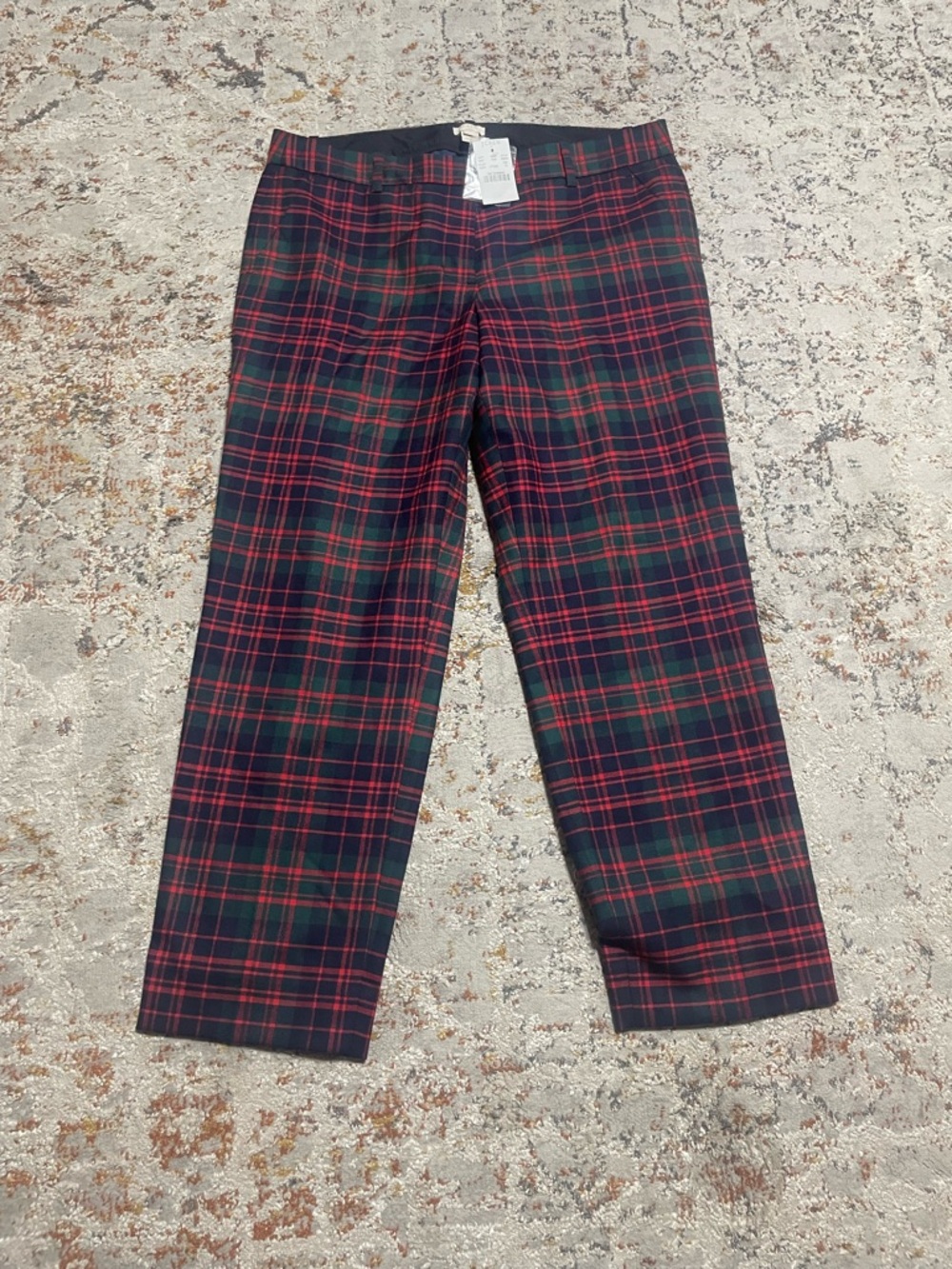 NWT J.Crew Womens Cafe Capri Cropped Pants Red Green Plaid Mid Rise Flat Front 2